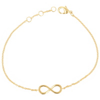 Bracelet composé d'une chaîne et d'un symbole infini en plaqué or jaune 18 carats. Fermoir anneau ressort avec anneaux de rappel à 16, 17 et 18 cm.