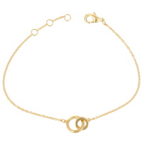 Bracelet composé d'une chaîne avec deux cercles entrelacés en plaqué or jaune 18 carats. Fermoir mousqueton avec anneaux de rappel à 16, 17 et 18 cm.