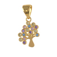 Pendentif arbre de vie en plaqué or jaune 18 carats pavé d'oxydes de zirconium multicolores.