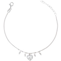 Bracelet composé d'une chaîne avec breloque arbre de vie en forme de coeur et de pampilles perles en argent 925/000 rhodié. Fermoir mousqueton avec 2,5 cm de rallonge.