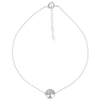 Bracelet chaîne de cheville composé d'une chaîne avec un arbre de vie en argent 925/000 rhodié. Fermoir anneau ressort avec 3 cm de rallonge.
