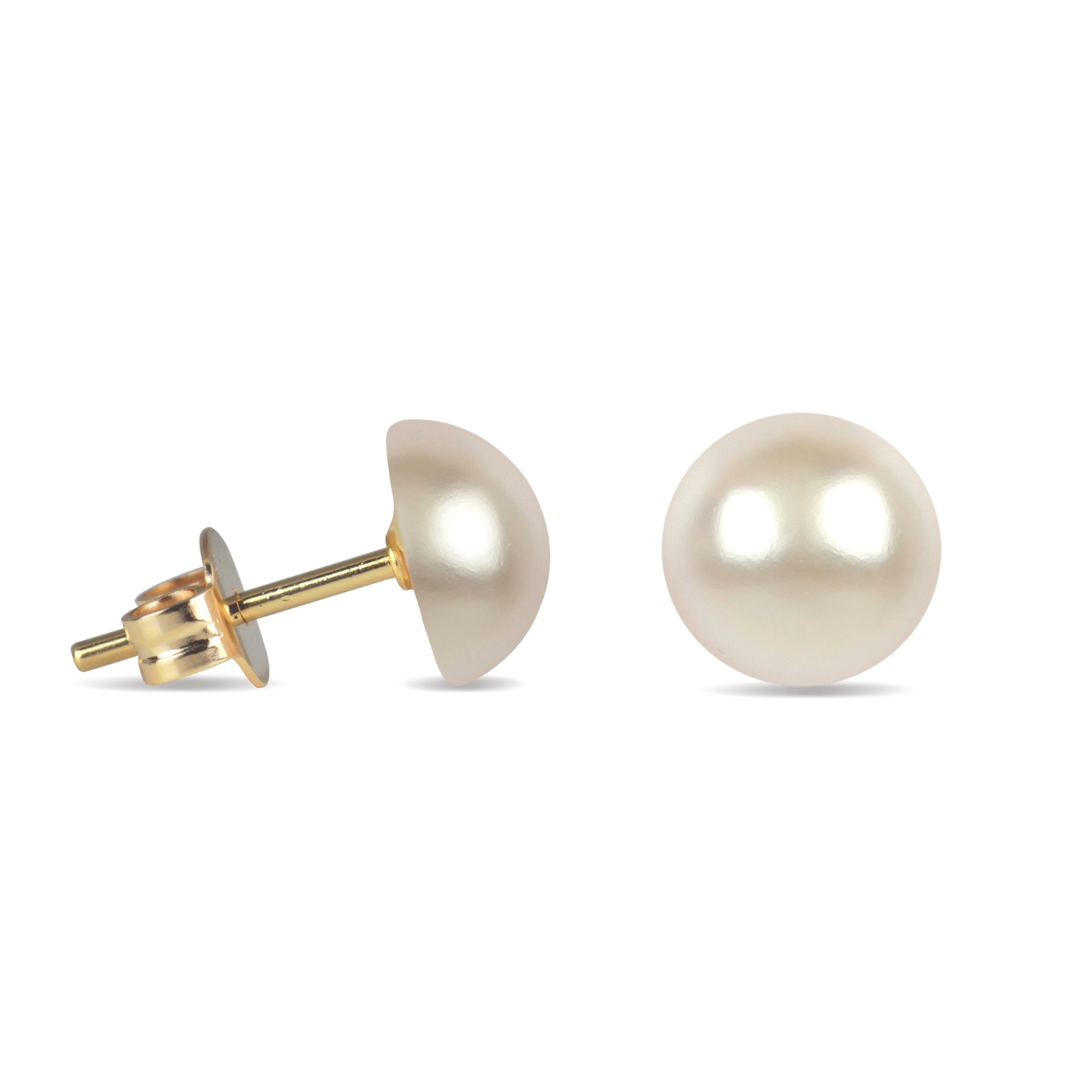 Boucles d'oreilles puces en plaqué or et demi-perles d'imitation de Majorque. Perle Puce Rond  Adolescent Adulte Femme Fille Indémodable 