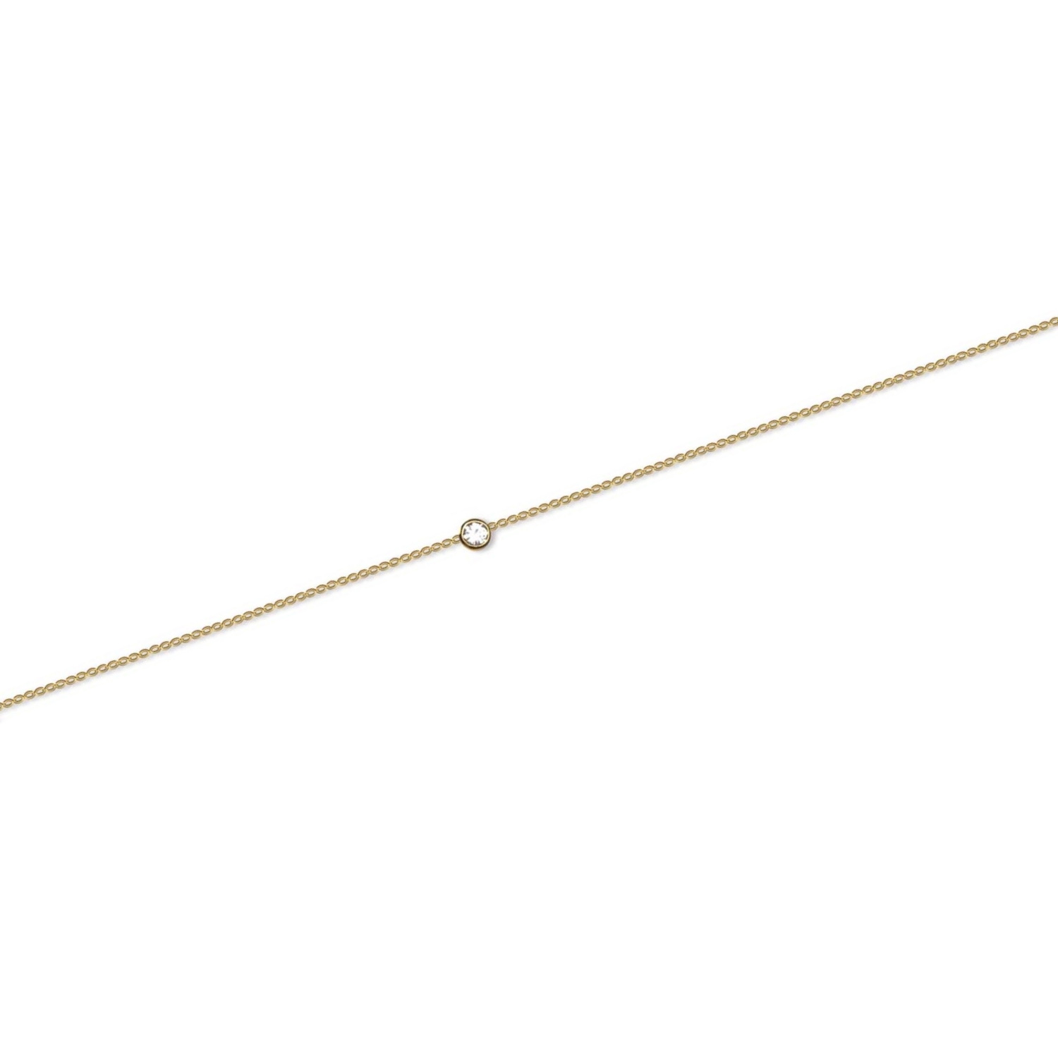 Collier composé d'une chaîne en plaqué or jaune 18 carats et d'un pendentif serti d'un oxyde de zirconium blanc de forme ronde.<br/>Fermoir anneau ressort avec anneaux de rappel à 43, 44 et 45 cm. Rond Strass  Adolescent Adulte Femme Fille Indémodable 