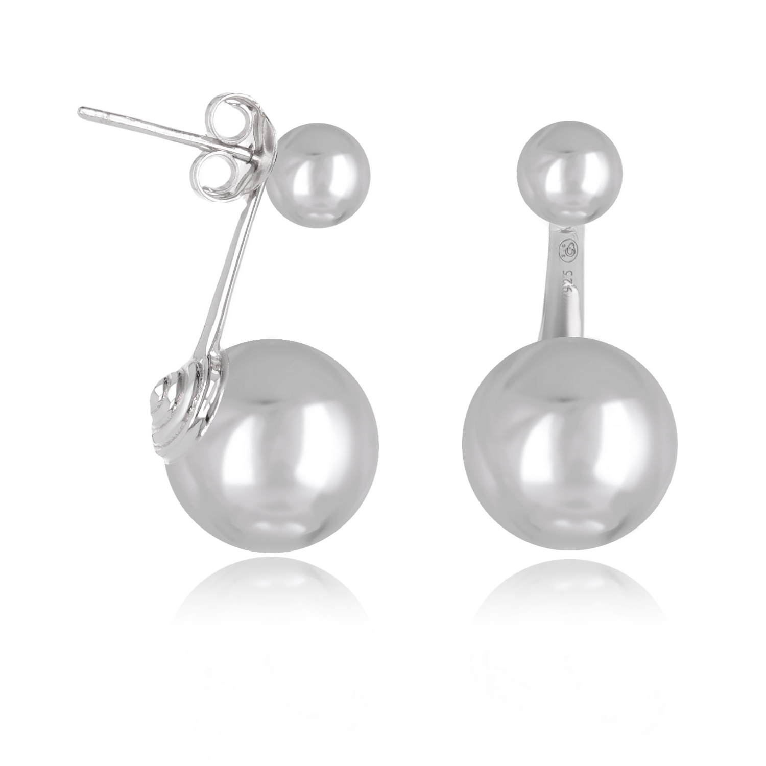Boucles d'oreilles pendantes composées d'une puce boule et d'un pendant surmonté d'une boule en argent 925/000 rhodié. Boule Pendantes  Adolescent Adulte Femme Fille Indémodable 