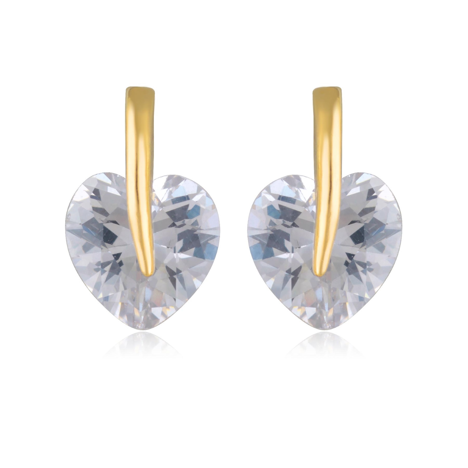 Boucles d'oreilles en plaqué or jaune 18 carats surmontées d'un oxyde de zirconium en forme de coeur. Coeur Pendantes  Adolescent Adulte Amour Femme Fille Indémodable 