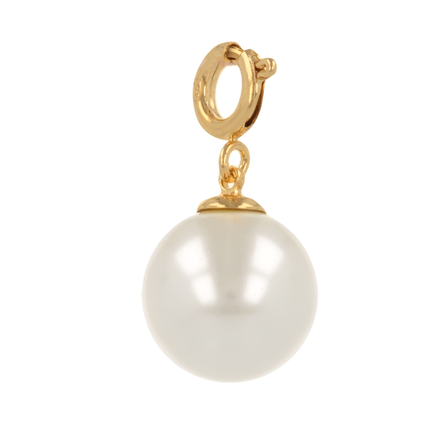Pendentif en plaqué or jaune 18 carats avec une perle d'imitation blanche. Boule Perle Rond  Adolescent Adulte Femme Fille Indémodable 
