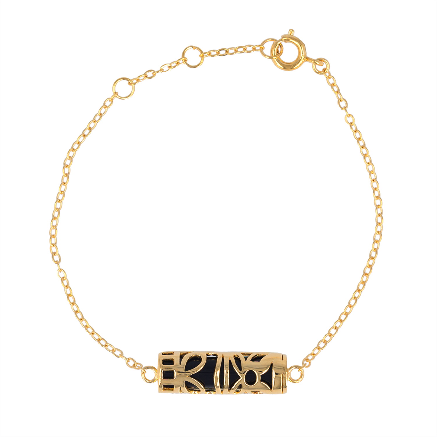 Bracelet composé d'une chaîne en plaqué or jaune 18 carats et d'un tiki.<br/>Fermoir anneau ressort avec anneaux de rappel à 15, 16,5 et 18 cm. Tiki  Adolescent Adulte Femme Fille Indémodable Symboles 