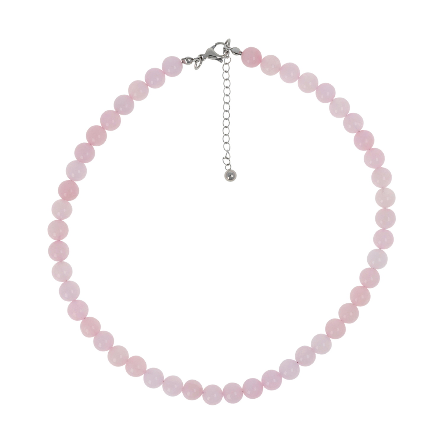 Collier composé de perles de couleur rose.<br/>Fermoir mousqueton en acier argenté avec 5 cm de rallonge. Boule Perle  Adolescent Adulte Femme Fille Indémodable 