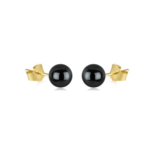 Boucles d'oreilles puces en plaqué or jaune 18 carats surmontées d'une pierre d'hématite.