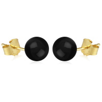 Boucles d'oreilles puces en plaqué or jaune 18 carats surmontées d'une perle en véritable pierre d'onyx.