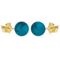 Boucles d'oreilles puces en plaqué or jaune 18 carats surmontées d'une perle en véritable pierre de turquoise.