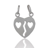 Pendentif cœurs en argent 925/000 rhodié. Cœur sécable en deux moitiés avec bélière.