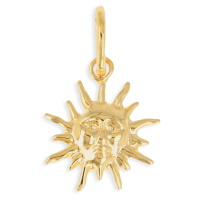 Pendentif en forme de soleil avec visage en plaqué or jaune 18 carats.