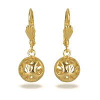 Boucles d'oreilles dormeuses avec boule creuse aux motifs ajourés en plaqué or jaune 18 carats.