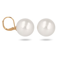Boucles d'oreilles dormeuses en plaqué or jaune 18 carats surmontées d'une perle d'imitation blanche.