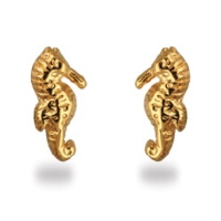 Boucles d'oreilles puces en forme de hippocampe en plaqué or jaune 18 carats.