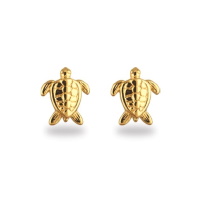 Boucles d'oreilles puces tortue de mer en plaqué or jaune 18 carats.