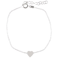 Bracelet composé d'une chaîne avec cœur en argent 925/000 rhodié. Fermoir anneau ressort avec 3 cm de rallonge.