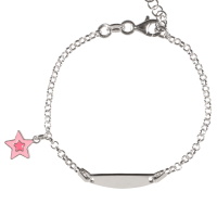 Bracelet gourmette pour enfant en argent 925/000 avec un pendant étoile pavé d'émail de couleur. Fermoir mousqueton avec 3 cm de rallonge.