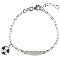 Bracelet gourmette pour enfant en argent 925/000 avec un pendant ballon de foot pavé d'émail de couleur. Fermoir mousqueton avec 3 cm de rallonge.