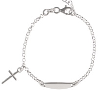 Bracelet gourmette pour enfant avec un pendant croix en argent 925/000. Fermoir mousqueton avec 3 cm de rallonge.
