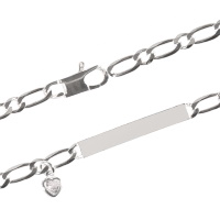 Bracelet gourmette composé d'une chaîne en argent 925/100 et d'un oxyde de zirconium serti clos en forme de coeur.