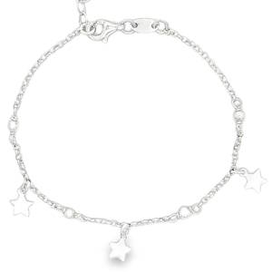 Illuminez votre poignet avec ce délicat bracelet à breloques en argent 925/000. Des perles nacrées rondes ornent la chaîne, tandis que des étoiles scintillantes apportent une touche céleste. Ce bijou raffiné et plein de charme est idéal pour ajouter une note poétique à votre quotidien.