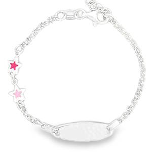 Sublime bracelet chaîne en argent 925/000, une création délicate ornée de motifs gravés et de charmantes étoiles colorées. Idéal pour ajouter une touche de fantaisie et de douceur au poignet de votre enfant, ce bijou est à la fois tendance et empreint de tendresse.