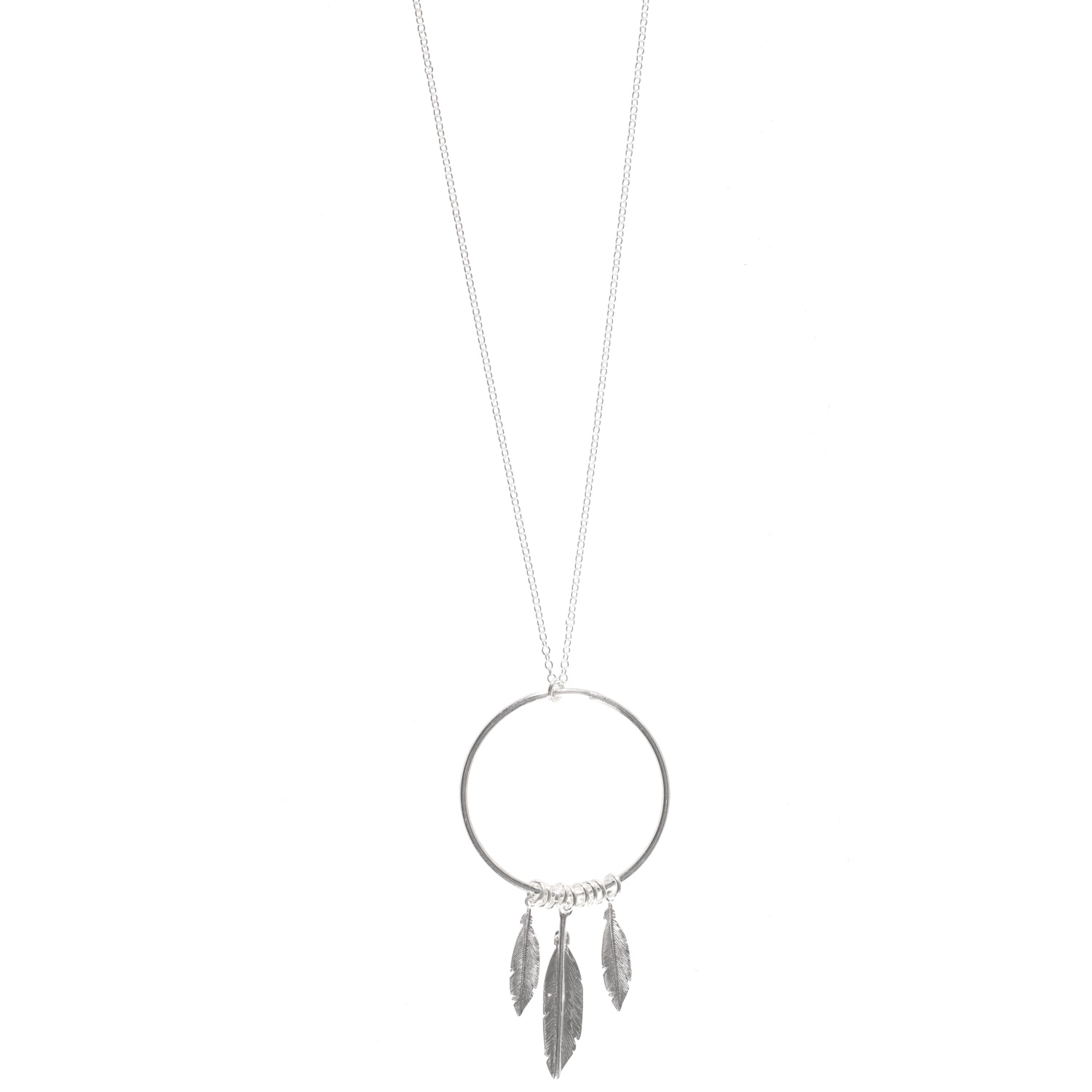 Collier composé d'une chaîne et d'un pendentif cercle avec trois plumes en argent 925/000.<br/>Fermoir mousqueton avec 2,5 cm de rallonge. Cercle Plume  Adolescent Adulte Femme Fille Indémodable Nature 