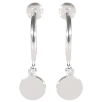 Boucles d'oreilles créoles ouvertes fil rond avec pastille ronde lisse pendante en argent 925/000 rhodié.