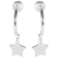 Boucles d'oreilles créoles ouvertes fil rond avec étoile pendante en argent 925/000 rhodié.