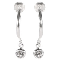 Boucles d'oreilles créoles ouvertes fil rond en argent 925/000 rhodié avec pendant cristal serti clos de forme ronde.