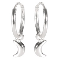 Boucles d'oreilles créoles fil rond avec croissant de lune pendant en argent 925/000 rhodié.