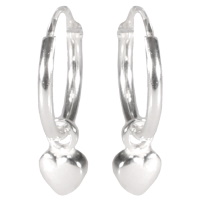 Boucles d'oreilles créoles fil rond avec cœur pendant en argent 925/000 rhodié.