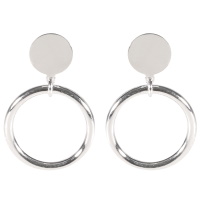 Boucles d'oreilles composées d'une puce ronde et d'un cercle pendant en argent 925/000 rhodié.