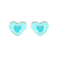 Boucles d'oreilles puces en forme de cœur en argent 925/000 et émail de couleur turquoise.