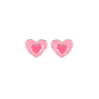 Boucles d'oreilles puces en forme de coeur en argent 925/000 et émail de couleur.