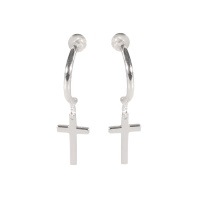 Boucles d'oreilles créoles ouvertes avec une croix en argent 925/000.