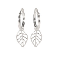 Boucles d'oreilles créoles avec pendant en forme de feuille en argent 925/000.