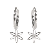 Boucles d'oreilles créoles avec pendant fleur en argent 925/000.