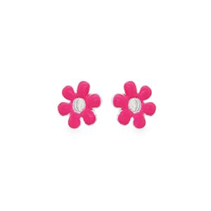 Ces élégantes boucles d'oreilles de type puces sont confectionnées en argent 925/000, offrant une finition polie et éclatante. Le design présente une forme de fleur émaillée de rose vif. Idéales pour les enfants mais aussi pour les plus grandes.