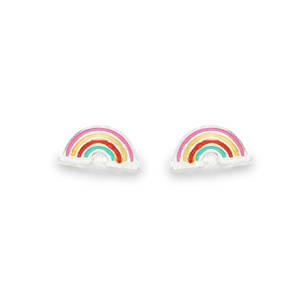 Charmantes boucles d'oreilles puces arc-en-ciel flottant sur un nuage duveteux. Un symbole optimiste et coloré, parfait pour égayer n'importe quelle tenue. Ses teintes vives apportent une touche de joie et de fantaisie.