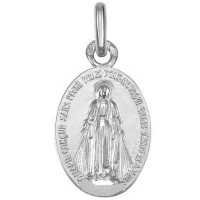 Pendentif médaille ovale de la Vierge Marie en argent 925/000 rhodié.