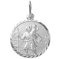 Pendentif rond de Saint Christophe (Christophe de Lycie, patron des voyageurs) en argent 925/000 rhodié.