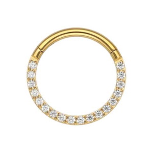 Piercing pour nez ou oreille en acier chirurgical doré serti d'oxydes de zirconium blancs.