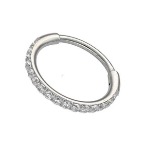 Piercing pour nez ou oreille en acier chirurgical argenté serti d'oxydes de zirconium blancs.