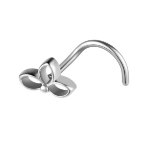 Piercing pour nez orné d'une fleur de lotus en acier 316L chirurgical argenté.