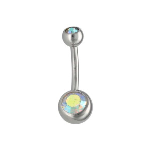 Piercing pour nombril en acier argenté 316L chirurgical serti d'un oxyde de zirconium aurore boréale.