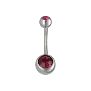 Piercing pour nombril en acier argenté 316L chirurgical serti d'un oxyde de zirconium rose fuchsia.