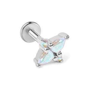 Piercing tragus en forme d'étoile en acier argenté chirurgical 316L serti d'oxyde de zirconium aurore boréale.